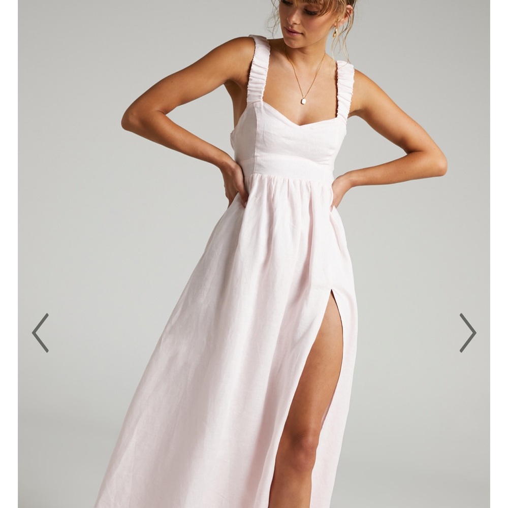 AMALIE THE LABEL - LUCIA LINEN ELASTICATED STRAP BACKLESS MAXI DRESS Size 8